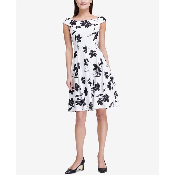 Dkny Dresses & Skirts - DKNY White Floral Off-the-shoulder Fit & Flare Cocktail Dress size 10